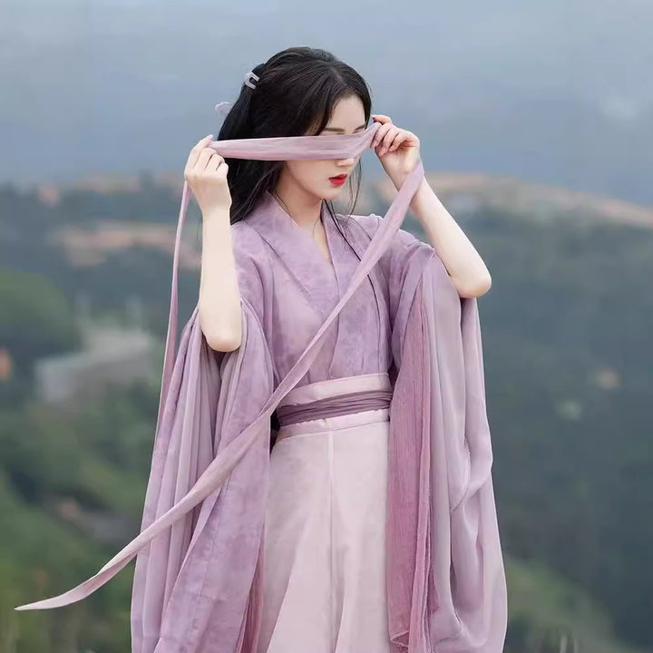 Banxia auténtico estilo Wei y Jin adulto Hanfu estudiante mujer estampado cuello cruzado mangas anchas estilo chino ocho falda rota antiguo traje diario