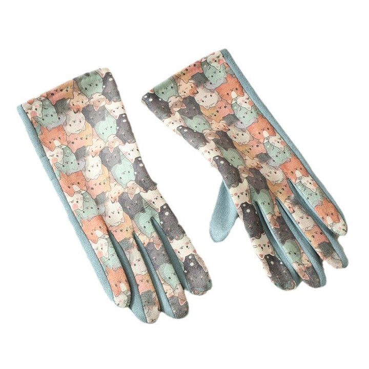 秋冬新款麂皮绒3D油画手套可爱小猫日式加厚保暖防寒手套厂家批发