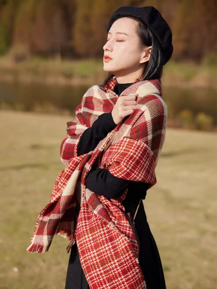 Bufanda de punto unisex de invierno: rojo festivo para Navidad y Año Nuevo