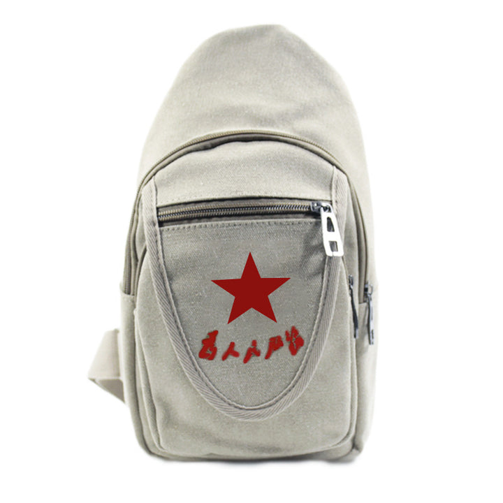 Vintage Mao Zedong "Serve the People" Red Army Bag, Lei Feng Canvas Five-Pointed Star Crossbody Bag, Red Star Shoulder Bag, Green Retro Style