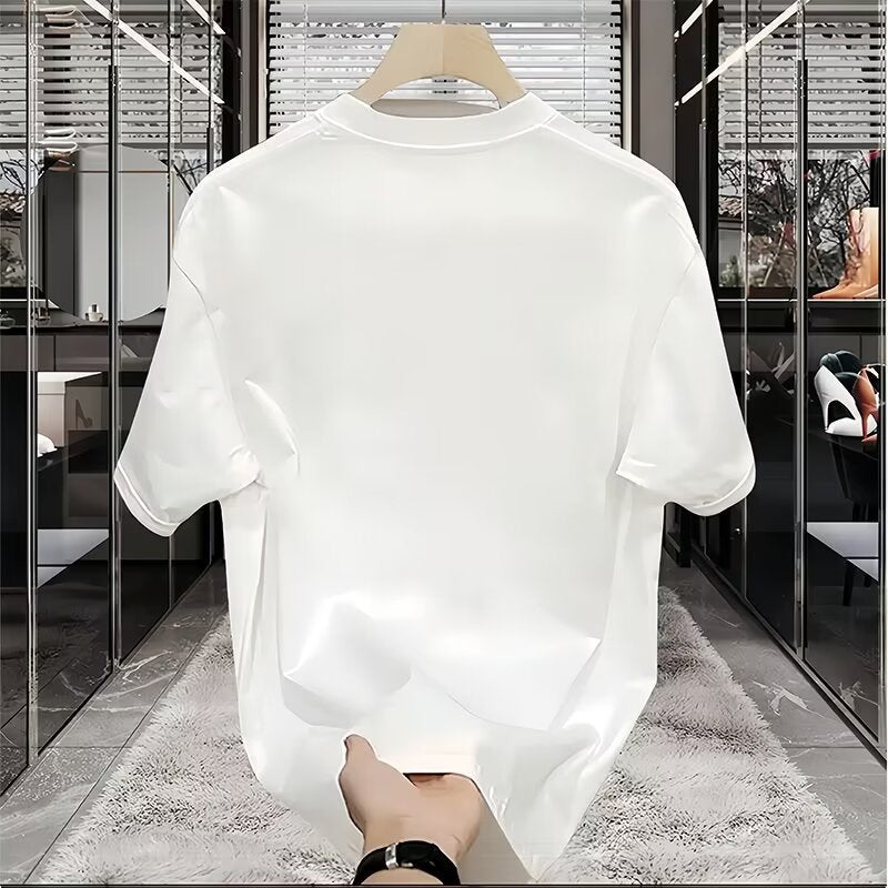 Camiseta de manga corta para hombre de algodón peinado con estampado industrial pesado estilo chino Guochao Shenlong - Camiseta de estilo retro de la marca Summer Tide