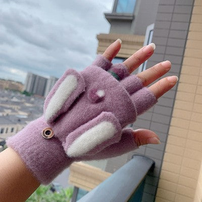 Manoplas de conejo convertibles, gruesas y cálidas para niños: guantes de equitación de invierno