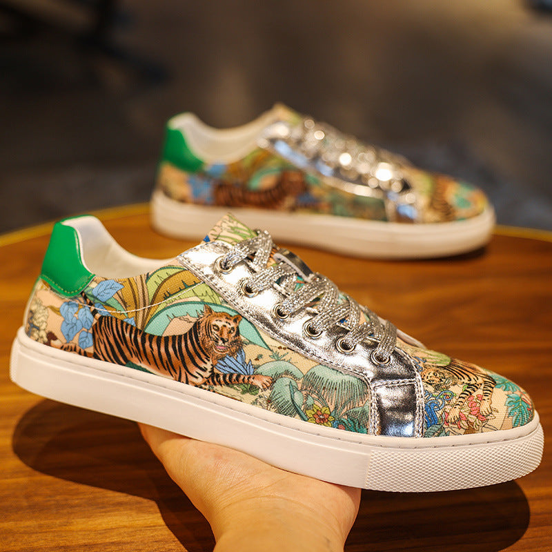 2024 Winter Men’s Graffiti Patchwork Sneakers – Trendy National Style Soft Sole Casual Shoes