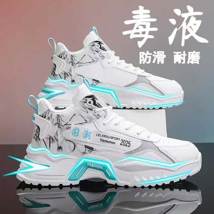 Zapatos de hombre de tendencia nacional, otoño 2024, nuevos zapatos deportivos casuales de suela gruesa transpirables de caña alta para jóvenes, zapatos de moda para papá para hombre