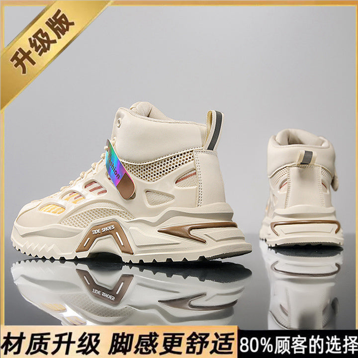 Zapatos de hombre de tendencia nacional, otoño 2024, nuevos zapatos deportivos casuales de suela gruesa transpirables de caña alta para jóvenes, zapatos de moda para papá para hombre