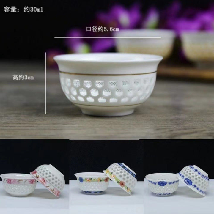 蜂巢玲珑镂空茶具 | 白瓷潮汕功夫茶具 | 创意三才子茶碗