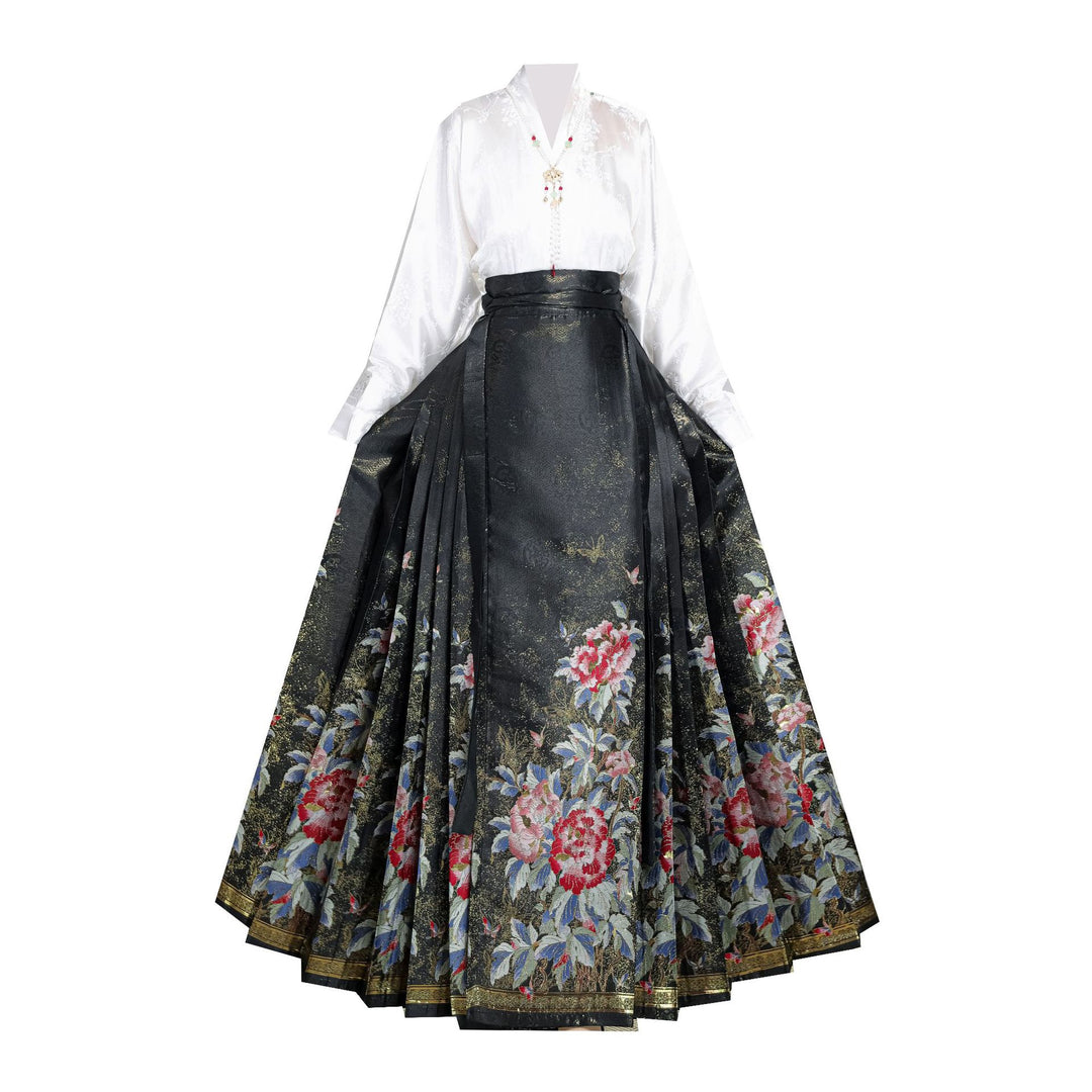 Hanfu estilo Ming modernizado para mujer | Conjunto de falda Ma Mian con brocado | Edición otoño/invierno