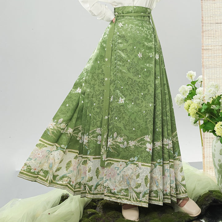 Traje de falda con cara de caballo estilo chino con mangas de avión y cuello cruzado bordado de la dinastía Ming para mujer de Hanfu original, ajustado para uso diario