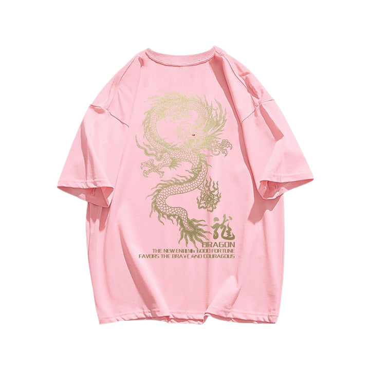Uniforme de clase Yueyun de algodón de cáñamo 2024: camiseta de manga corta con estampado de dragón chino de la marea nacional, top informal de verano para hombre y mujer.