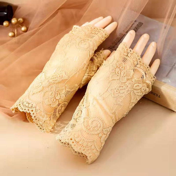 Spring/Summer Women's Lace Mesh Half-Finger Gloves – Sun Protection Touchscreen Bridal Gloves