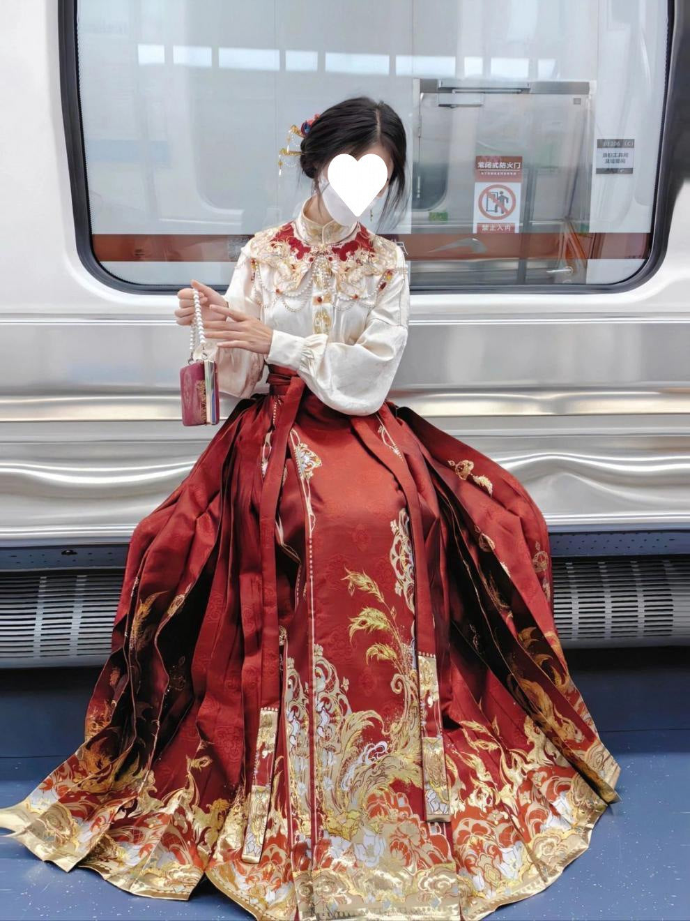 Traje de boda Hanfu chino | Conjunto de top bordado + falda Ma Mian + hombros Yun