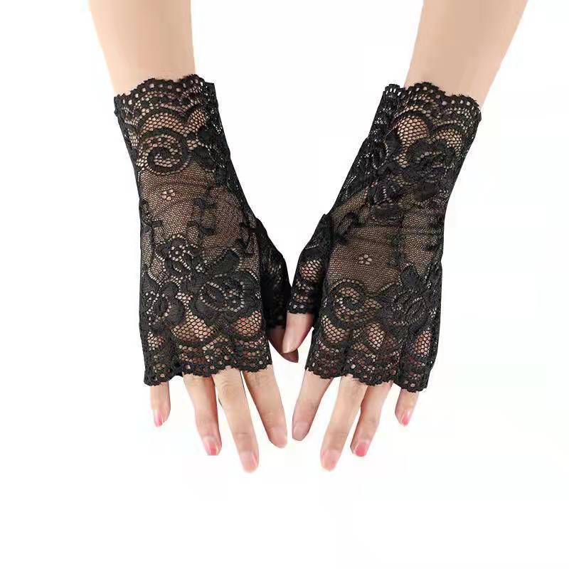Spring/Summer Women's Lace Mesh Half-Finger Gloves – Sun Protection Touchscreen Bridal Gloves