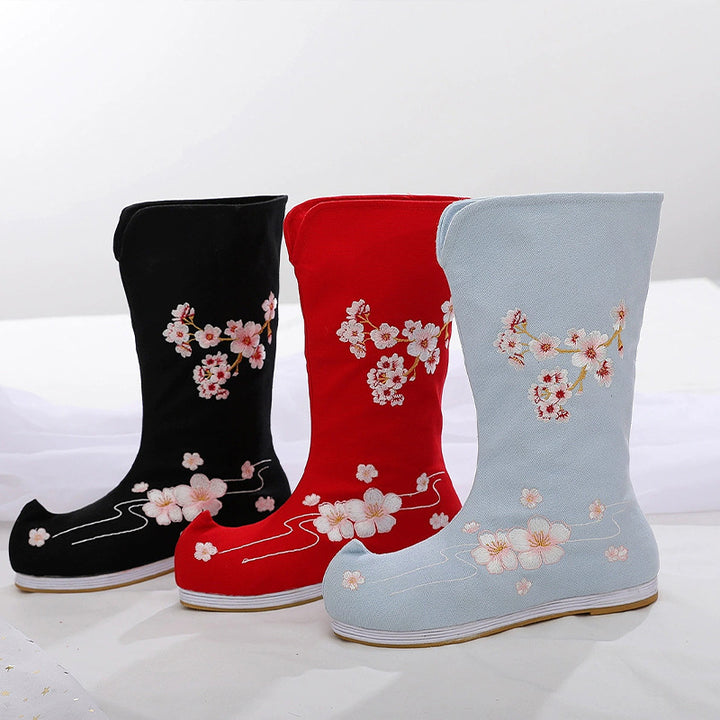 Botas Hanfu de traje antiguo, zapatos bordados para hombres y mujeres, zapatos chinos de caña alta de estilo antiguo, zapatos Hanfu para actuación teatral