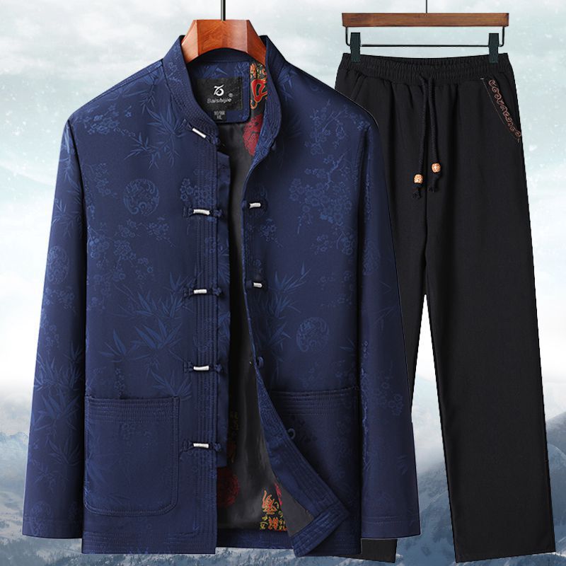 Traje Tang de otoño e invierno para hombres mayores | Chaqueta de algodón para abuelo | Abrigo acolchado de algodón grueso retro | Traje de papá de estilo chino