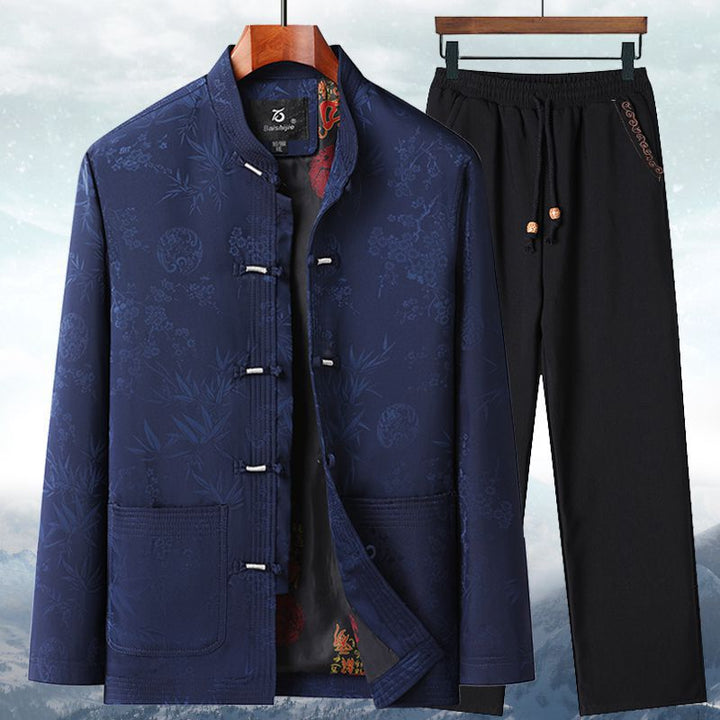 Traje Tang de otoño e invierno para hombres mayores | Chaqueta de algodón para abuelo | Abrigo acolchado de algodón grueso retro | Traje de papá de estilo chino