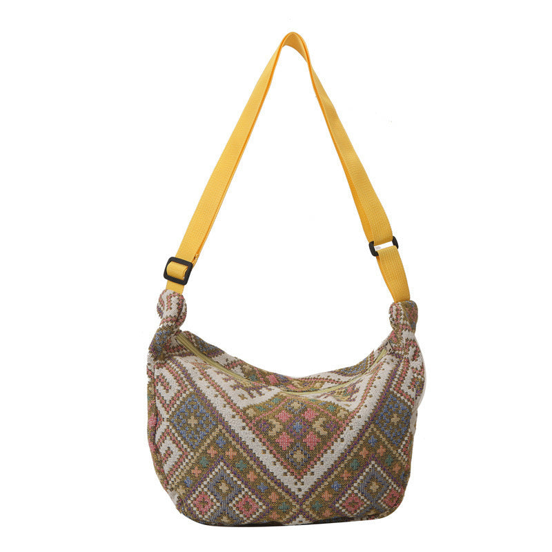 Chinese-Inspired Ethnic Style Dumpling Bag 2023 New Design with Colorful Pendant, Shoulder, and Crossbody Striped Tote