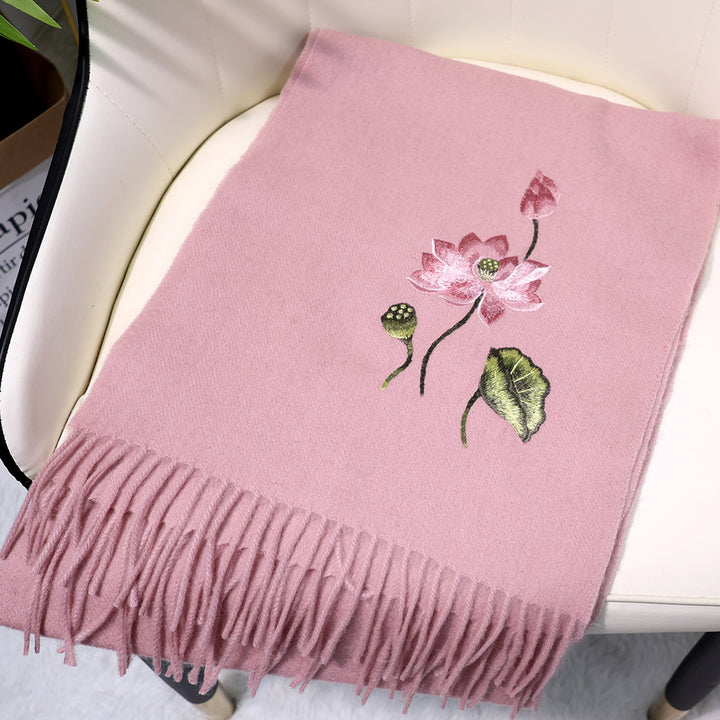 Multiple Styles of National Trend Embroidered Merino Wool Scarves for Women – Red Dragon Year Gift, Autumn and Winter Warmth, Neck Wrap for Mom