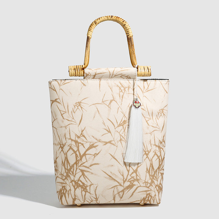 Vintage Chinese Style Bamboo Handle Tote Bag – 2024 New Fashionable Versatile Handbag