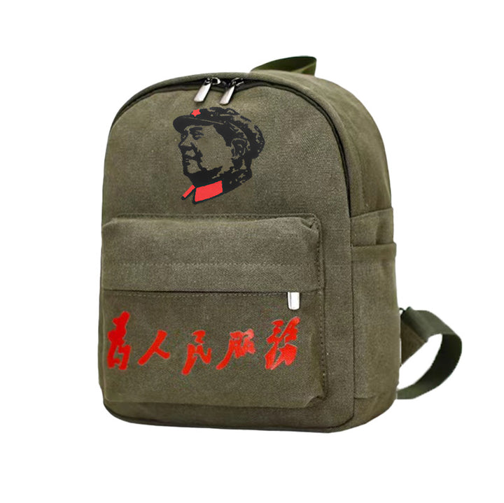 Vintage Mao Zedong "Serve the People" Red Army Bag, Lei Feng Canvas Five-Pointed Star Crossbody Bag, Red Star Shoulder Bag, Green Retro Style
