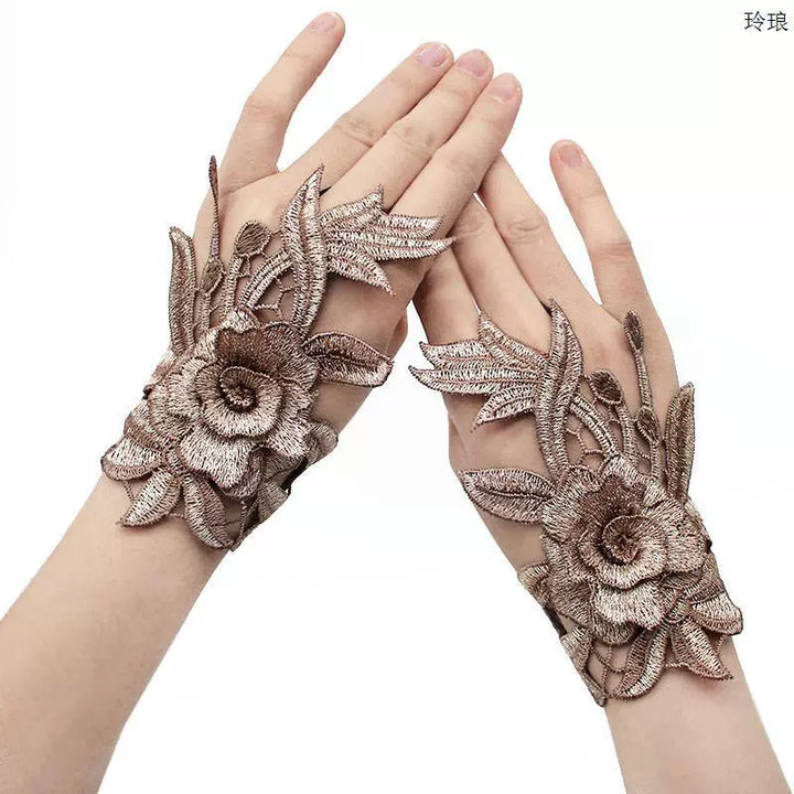 Guantes bordados de estilo chino para mujer, finos de verano de medio dedo, inspirados en Yang Liping, con cadena de mano de estilo étnico, decoración Hanfu.