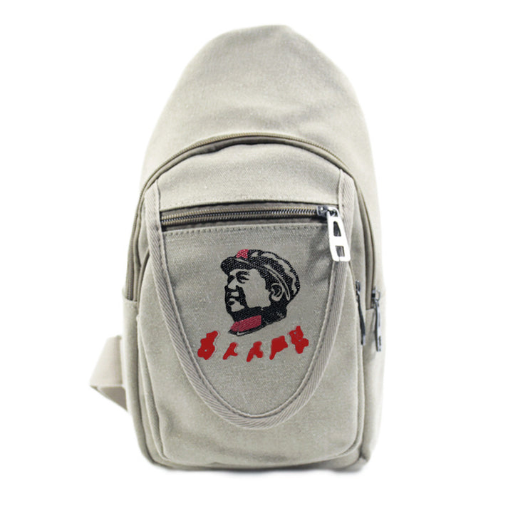 Vintage Mao Zedong "Serve the People" Red Army Bag, Lei Feng Canvas Five-Pointed Star Crossbody Bag, Red Star Shoulder Bag, Green Retro Style