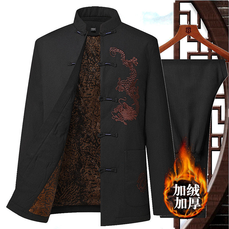 Elderly Men's Tang Suit Cotton-Padded Jacket | Winter Dad's Coat | Grandpa's Autumn and Winter Chinese Style Thickened and Fleece-Padded Set