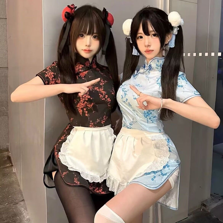 Cheongsam de chica china de gran venta, sexy, ajustado, estilo nacional, nuevo estilo chino mejorado, vestido de chef pequeño, delantal