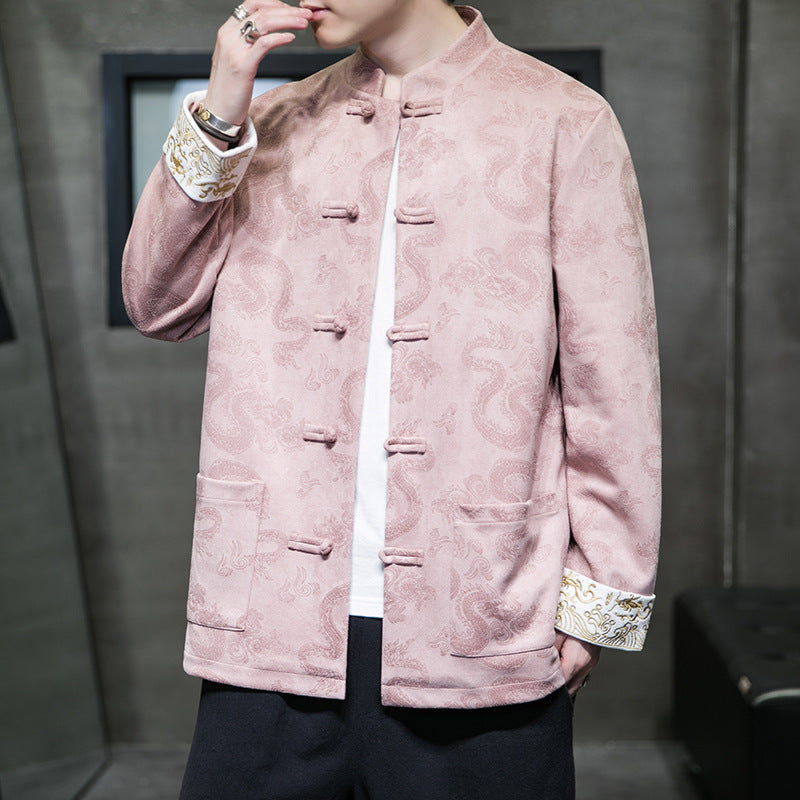 Chaqueta Hanfu de estilo chino para hombre de primavera y otoño | Abrigo Zhongshan tradicional holgado | Chaqueta Tang con cierres de botones clásicos