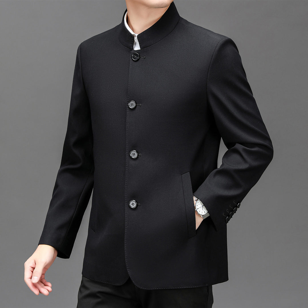 Chaqueta de traje Zhongshan de cuello alto de nuevo estilo de otoño para hombres de negocios de mediana edad, traje informal de primavera y otoño, traje de papá superior