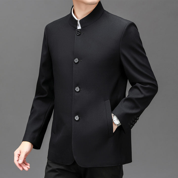 Chaqueta de traje Zhongshan de cuello alto de nuevo estilo de otoño para hombres de negocios de mediana edad, traje informal de primavera y otoño, traje de papá superior