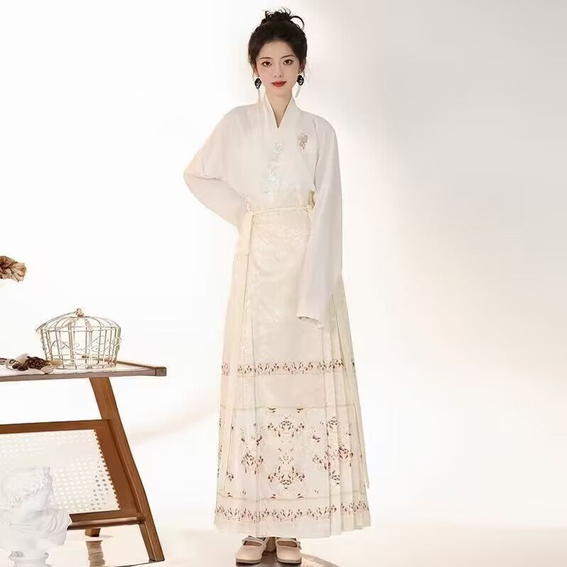 现代汉服风格 | 改良日常穿搭马褂裙搭配交领上衣 | 中式花卉设计