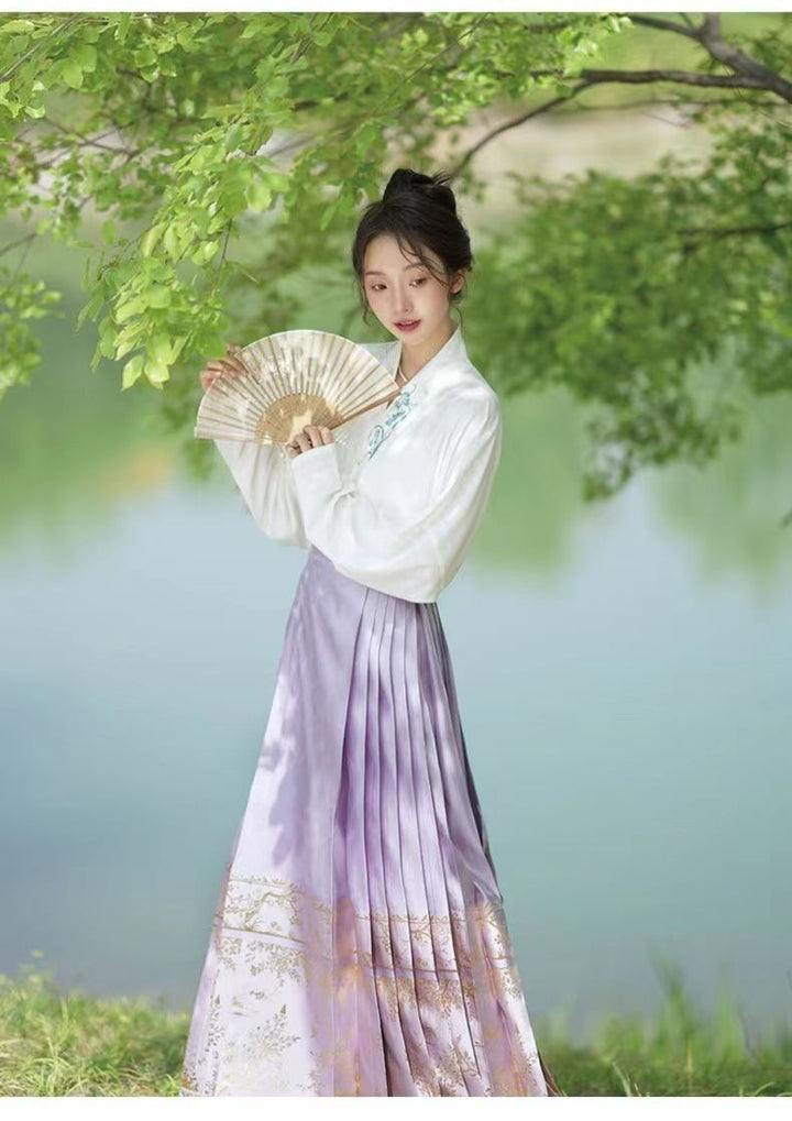 Summer Hanfu Women's New Collection | Simple Floral Ma Mian Skirt Full Set - "Man Ting Fang" Lightweight Commuter Ancient Costume