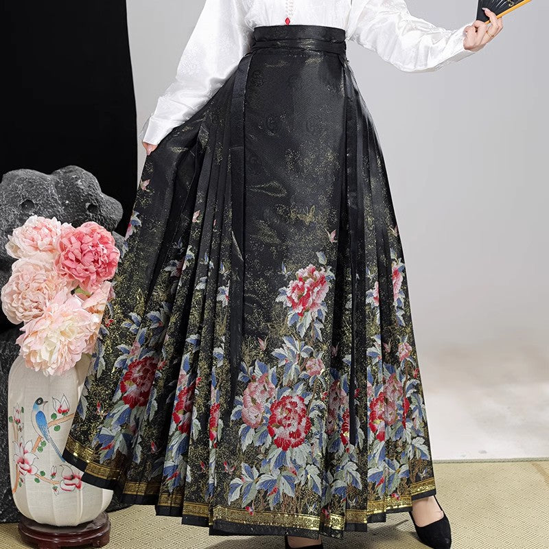 Hanfu estilo Ming modernizado para mujer | Conjunto de falda Ma Mian con brocado | Edición otoño/invierno