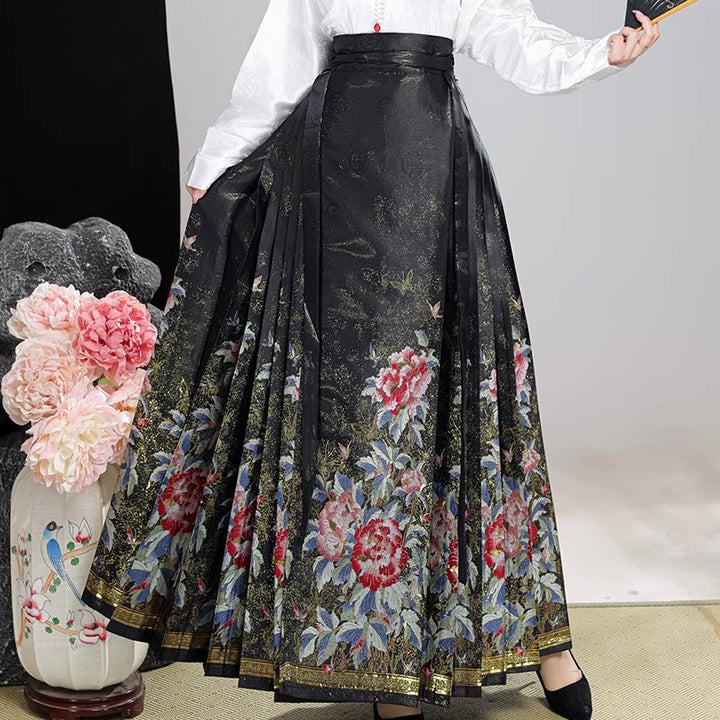Hanfu estilo Ming modernizado para mujer | Conjunto de falda Ma Mian con brocado | Edición otoño/invierno
