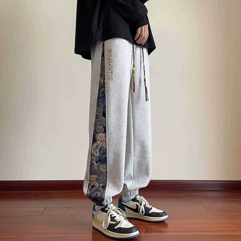 Pantalones casuales bordados de tendencia china para hombre | Edición primavera/otoño | Pantalones deportivos holgados con dobladillo | Pantalones deportivos modernos y versátiles