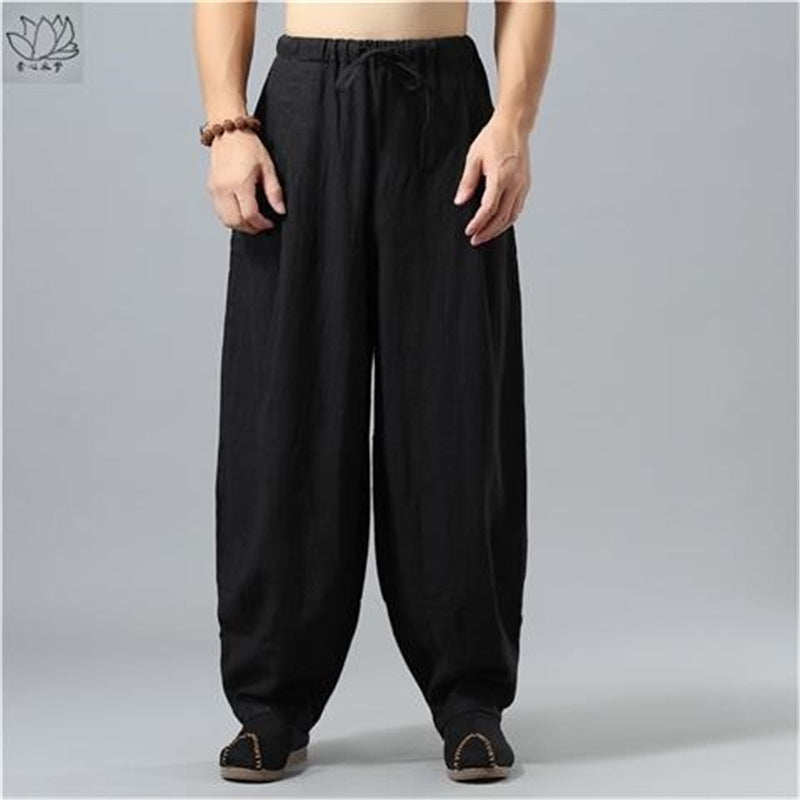 Pantalones de lino de verano de corte holgado estilo chino | Pantalones farol de algodón y lino
