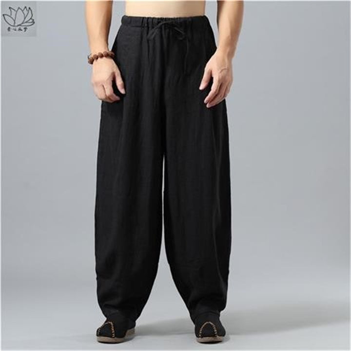 Pantalones de lino de verano de corte holgado estilo chino | Pantalones farol de algodón y lino