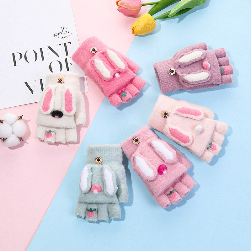 Manoplas de conejo convertibles, gruesas y cálidas para niños: guantes de equitación de invierno