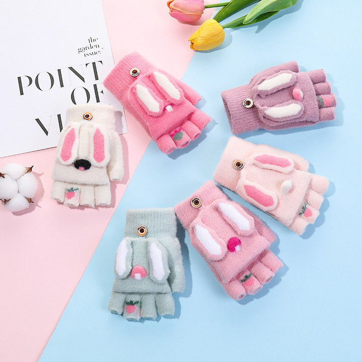 Manoplas de conejo convertibles, gruesas y cálidas para niños: guantes de equitación de invierno