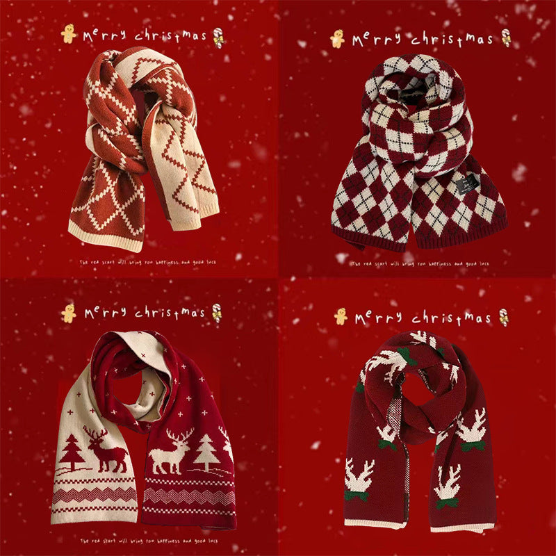 Bufanda de punto unisex de invierno: rojo festivo para Navidad y Año Nuevo