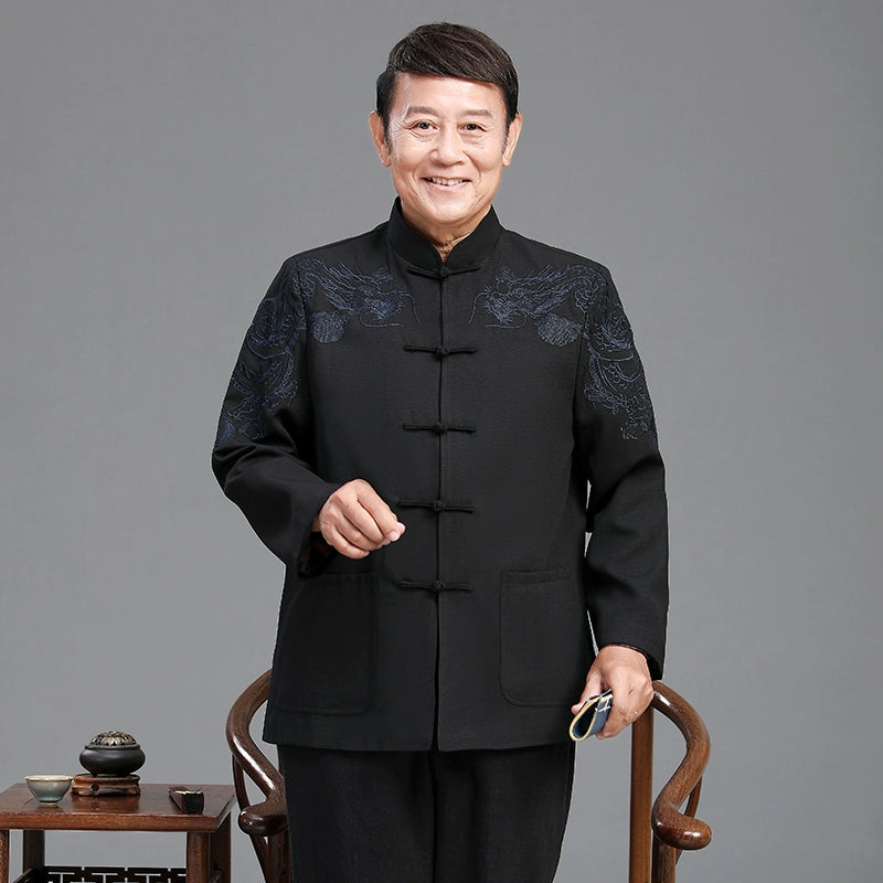 Traje Tang para hombres mayores | Chaqueta casual estilo chino para abuelo | Conjunto de primavera y otoño para boda de papá en Zhongshan