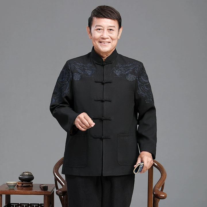 Traje Tang para hombres mayores | Chaqueta casual estilo chino para abuelo | Conjunto de primavera y otoño para boda de papá en Zhongshan