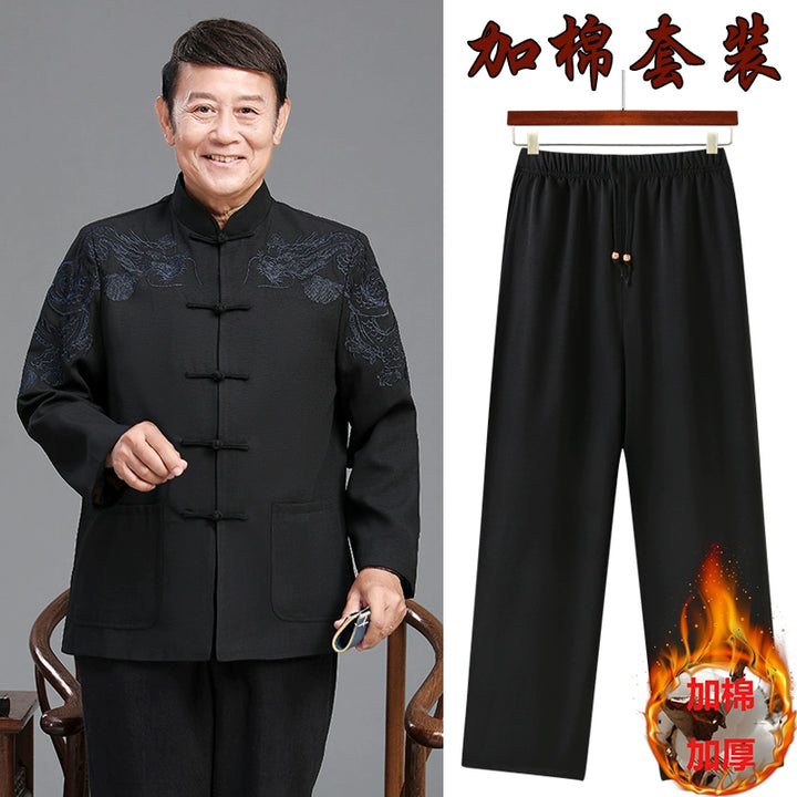 Traje Tang para hombres mayores | Chaqueta casual estilo chino para abuelo | Conjunto de primavera y otoño para boda de papá en Zhongshan