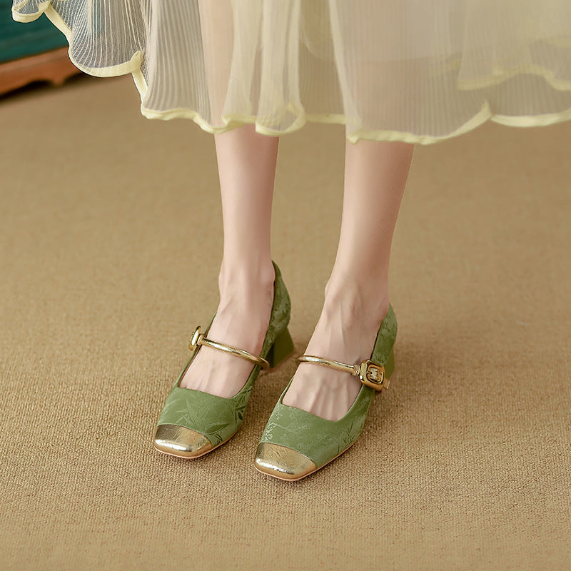 Moda Yuanlitong para mujer 2024: zapatos Mary Jane estilo chino, piel de alta gama y tacón alto.