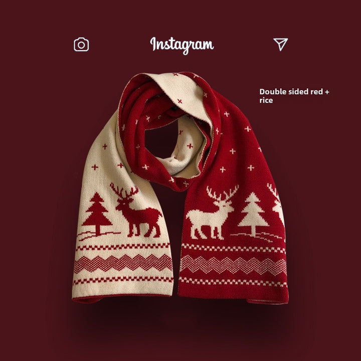 Bufanda de punto unisex de invierno: rojo festivo para Navidad y Año Nuevo