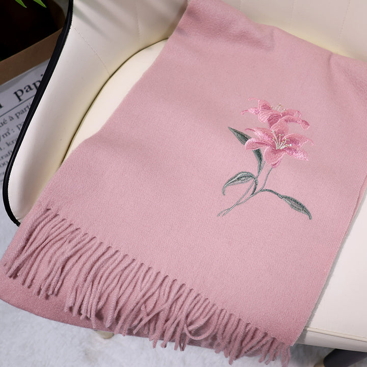Multiple Styles of National Trend Embroidered Merino Wool Scarves for Women – Red Dragon Year Gift, Autumn and Winter Warmth, Neck Wrap for Mom