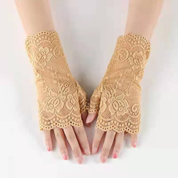 Spring/Summer Women's Lace Mesh Half-Finger Gloves – Sun Protection Touchscreen Bridal Gloves