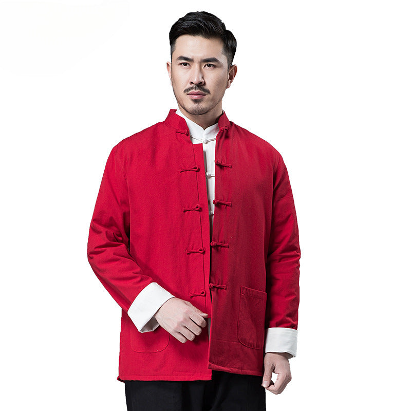 Chinese Style Vintage Men’s Tang Jacket | Spring & Autumn Long-Sleeve Casual Jacket | Mandarin Collar with Button Closures