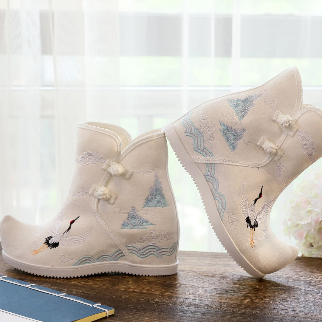 Yunjian - Botas cortas bordadas de 7 cm de altura para Hanfu, estilo étnico, bordadas, de tela