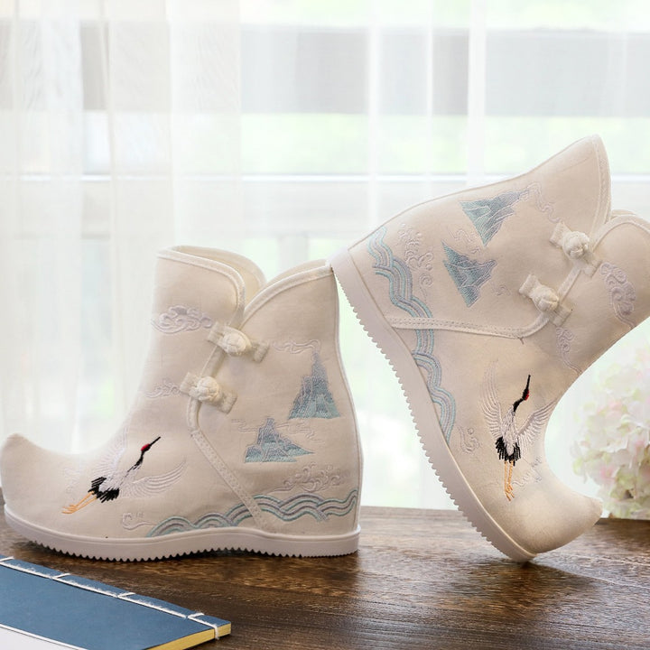 Yunjian - Botas cortas bordadas de 7 cm de altura para Hanfu, estilo étnico, bordadas, de tela